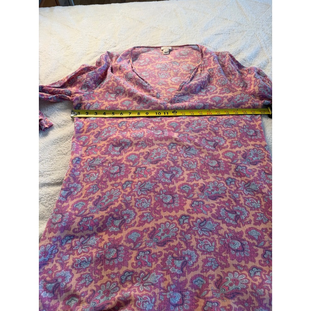 J. Crew Pink Purple Floral Paisley V-Neck Tunic Top 3/4 Sleeve Size M - Picture 3 of 5